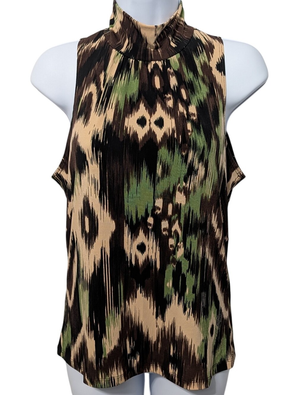 IKAT Sleeveless Blouse Womens Large XL Y2K Festival Boho Earthy Mock Neck Top